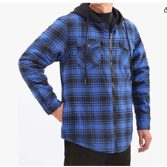 SIZE SMALL Men's Sherpa Lined Full Zip Hooded Plaid Shirt Jacket - Picture 2 of 6